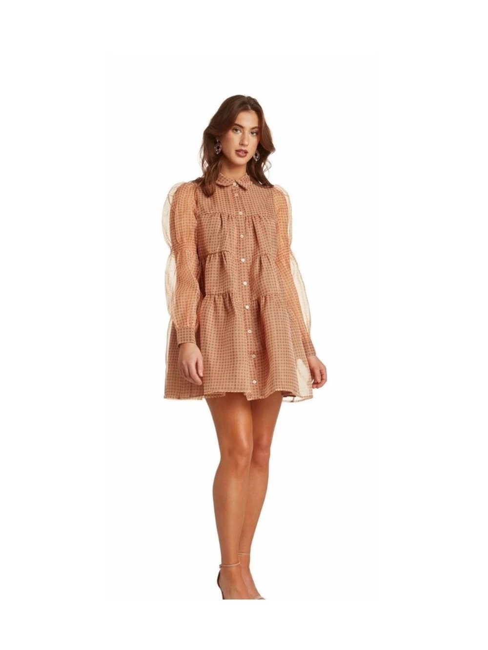 En Saison Organza Gingham Tiered Dress Puff Sleeve Romantic L